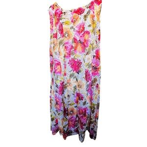 Perceptions Woman Floral Crochet Overlay Maxi Dress 3X Pink Orange Yellow White‎
